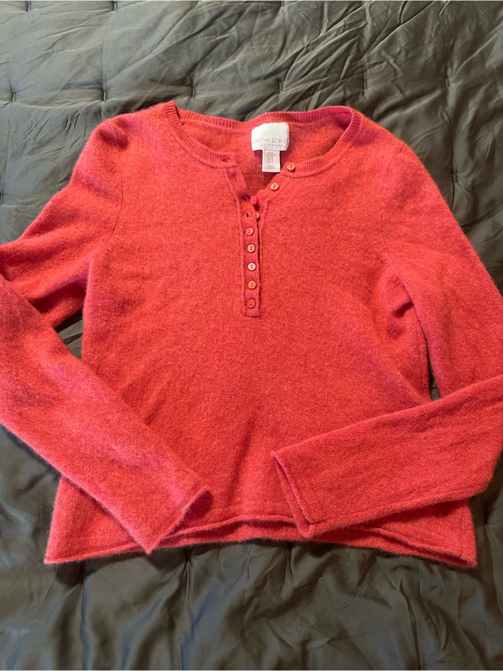 Cynthia Rowley Coral Red Cashmere Henley Cardigan